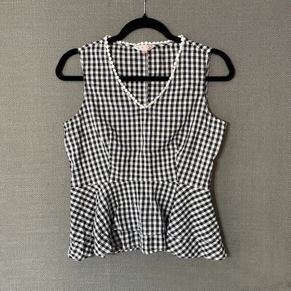 Nanette Lepore Women’s S Gingham Peplum Top Y2K Summer Classic - Picture 1 of 9